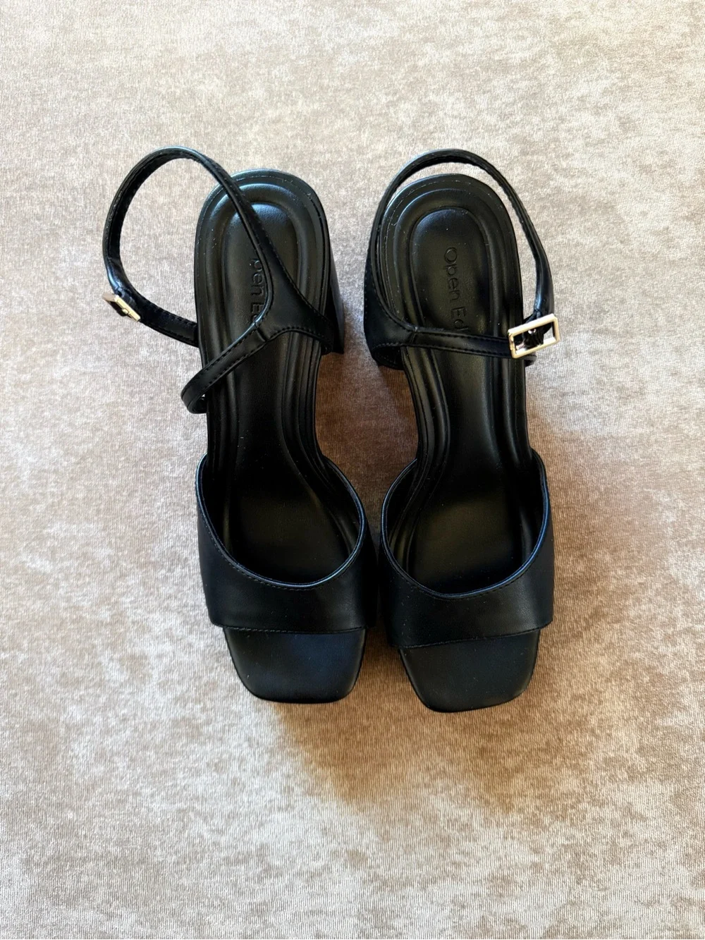Open Edit Whitney Black Platform Block Heel Sandals | Size 7.5